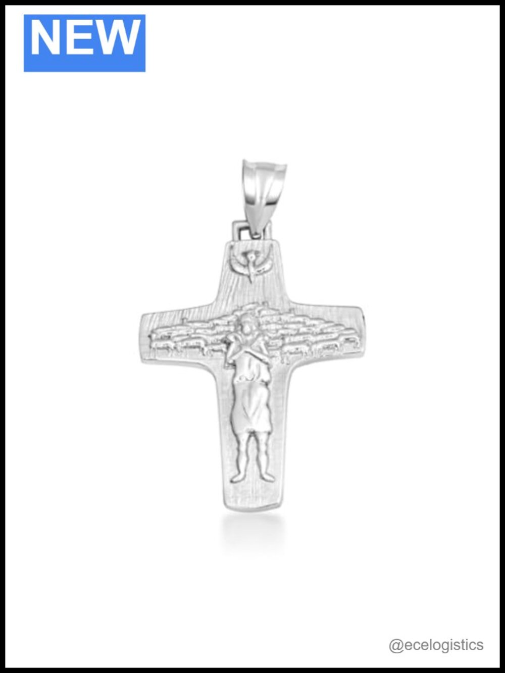 Sterling Silver Good Shepherd Jesus Cross Pendant Necklace 1.5 Inch